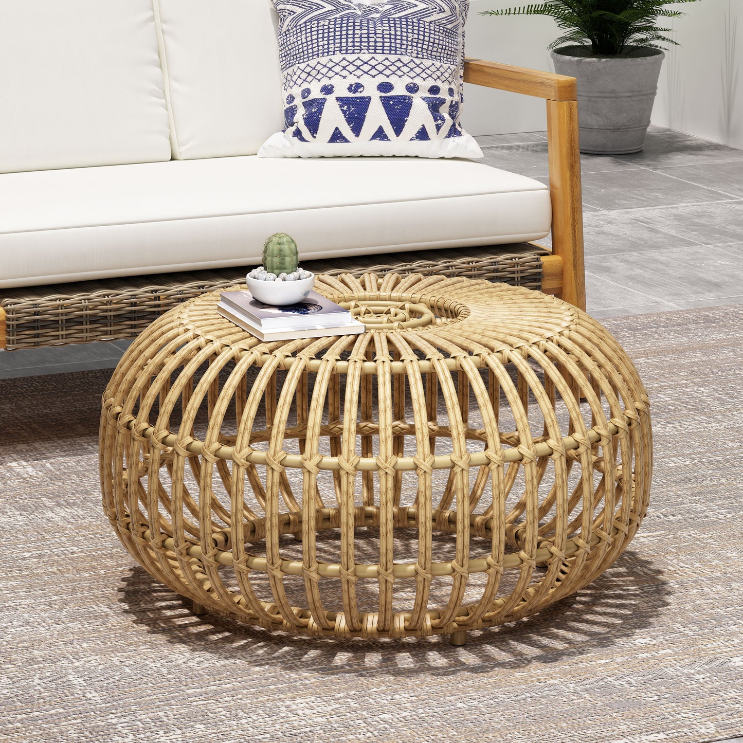 OTTAWA Coffee Table-Bohemian Faux Rattan Weave Accent Table For