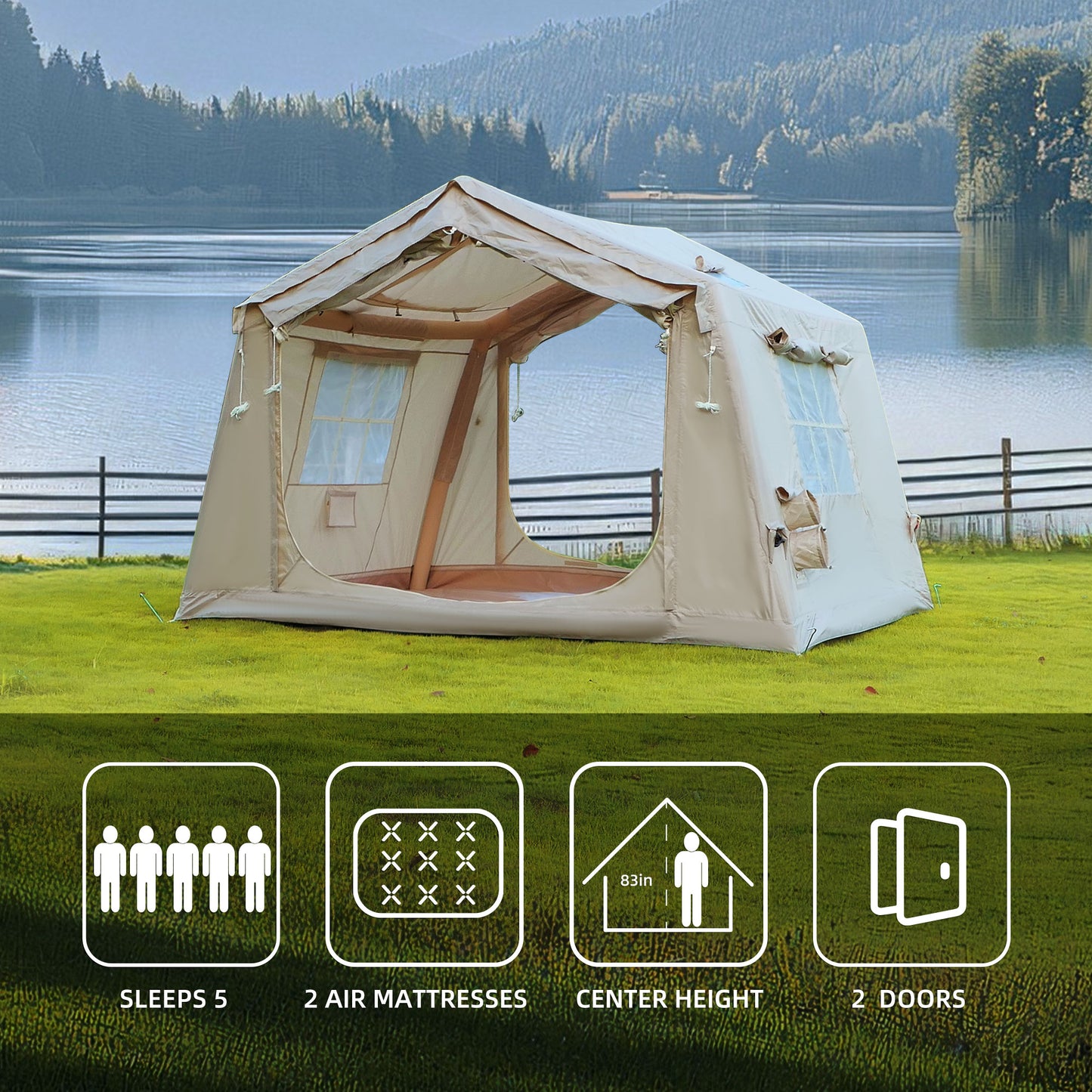 Inflatable Tent for Camping - 4-6 Person Waterproof Glamping Tent