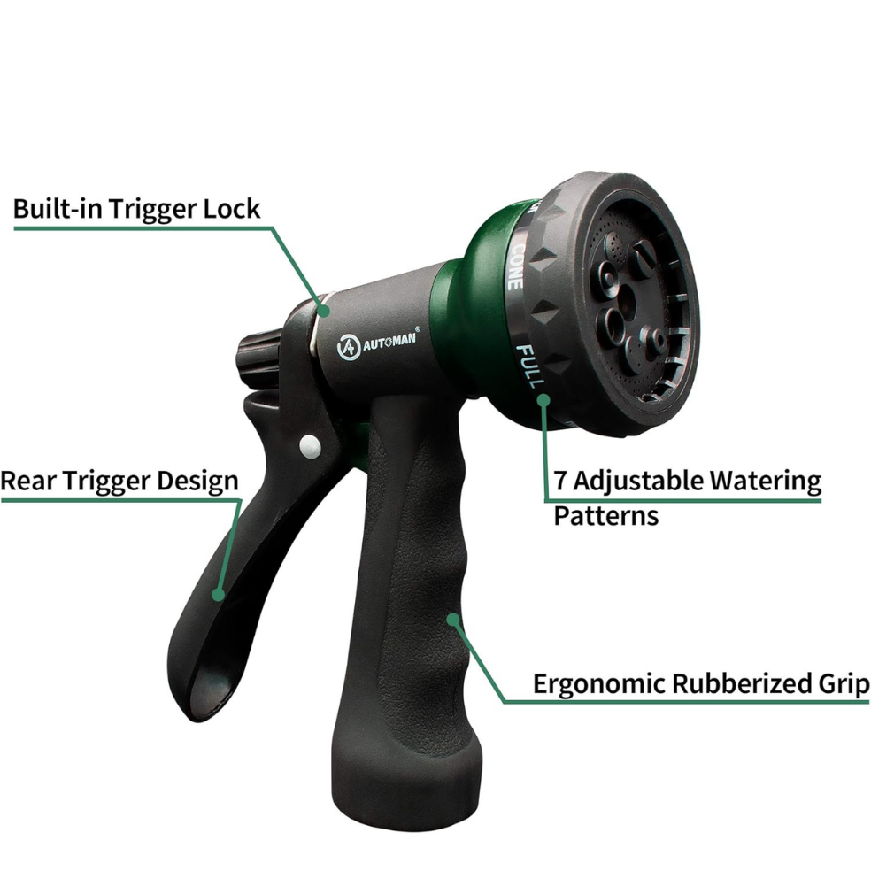 7-Pattern Garden Hose Nozzle for Lawn, Car Wash & Garden Watering