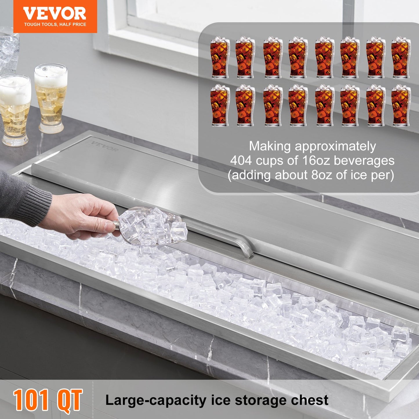 Drop-In Stainless Steel Ice Bin - 40.9 Qt Outdoor Cooler