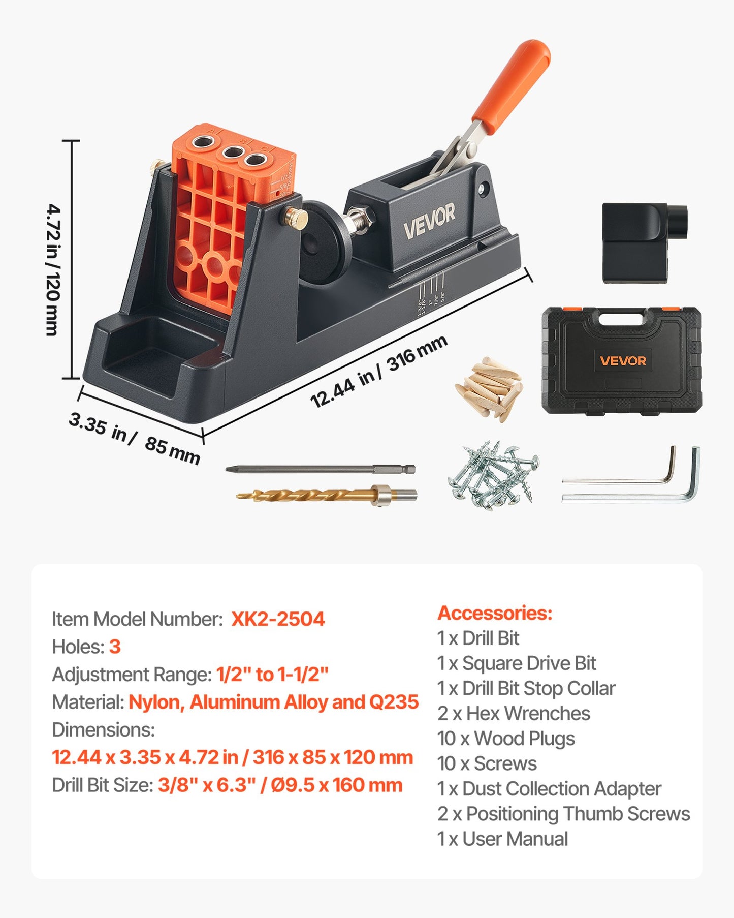 Pocket Hole Jig Kit with Adjustable Depth and Dust Collection for Woodworking - Black