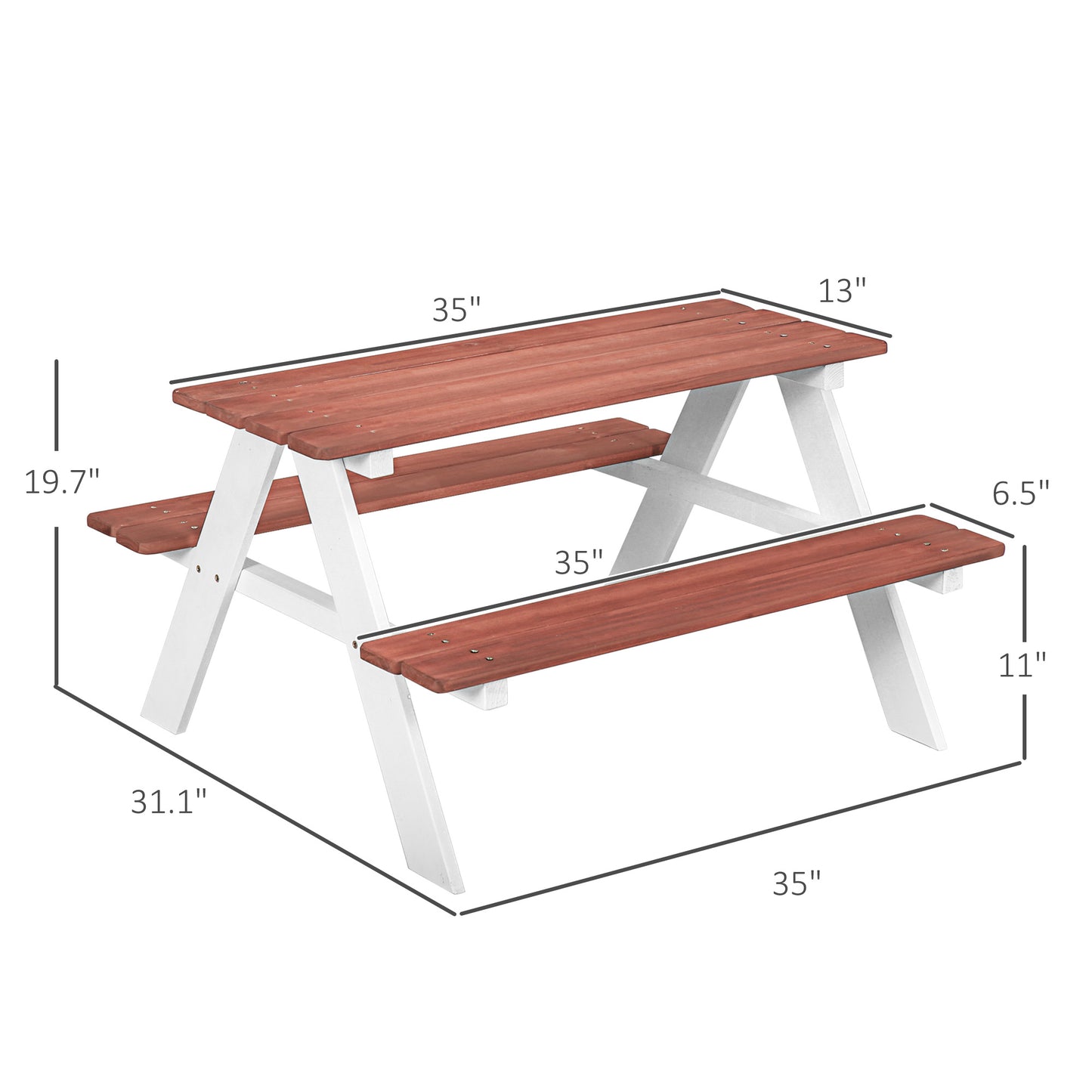 Kids Picnic Table & Bench Set - Outdoor Wooden Furniture, Brown