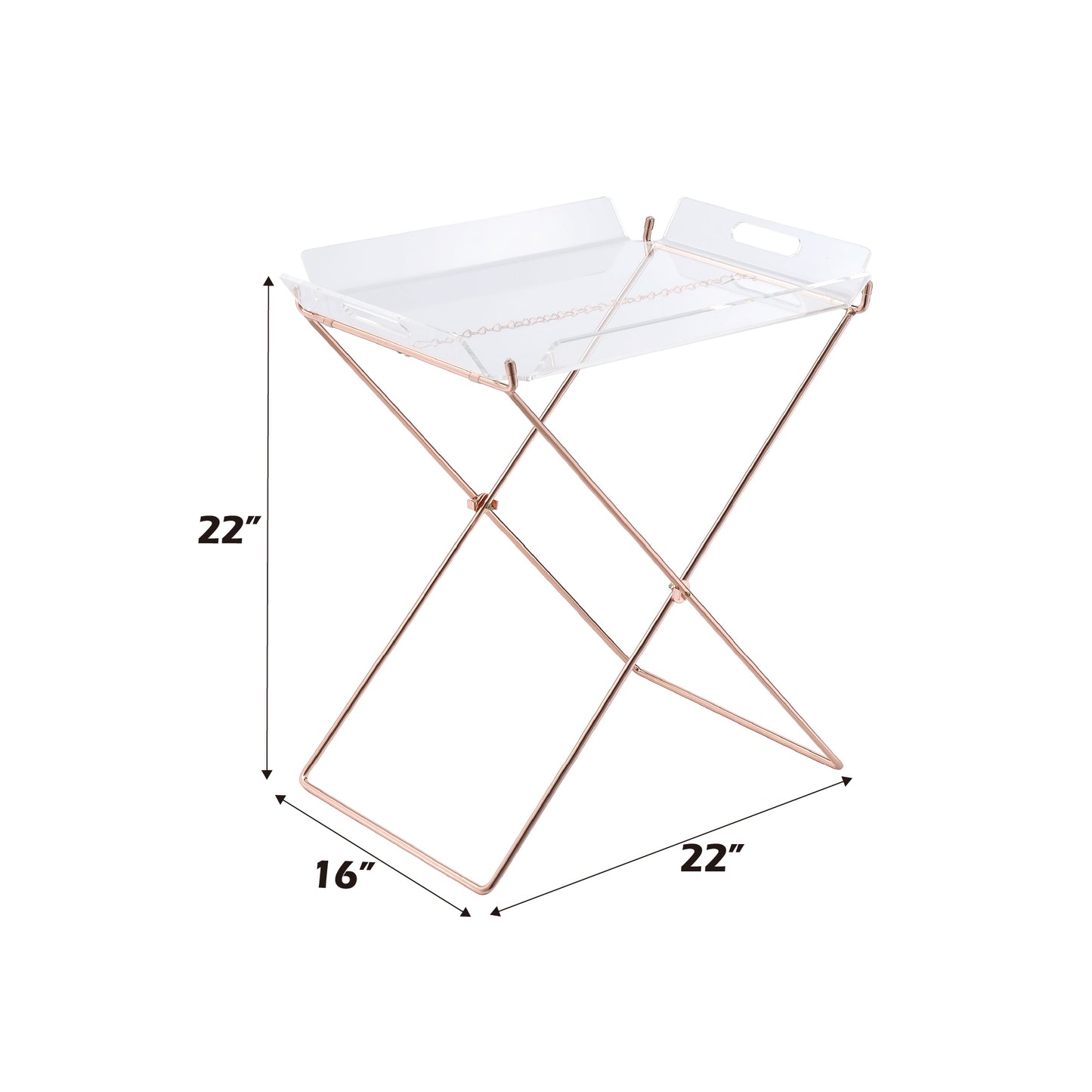 Clear Acrylic Tray Table with Copper Finish - Rectangular Design