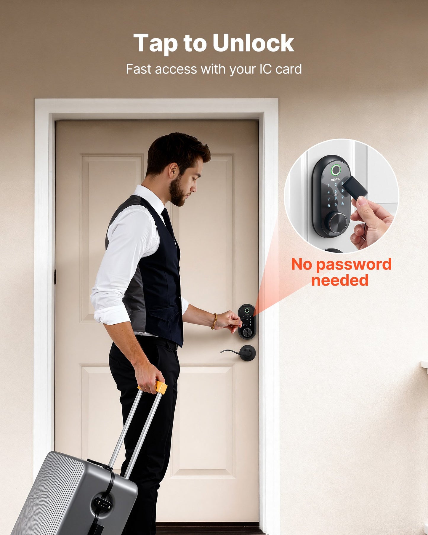 Keyless Fingerprint Door Lock Set with Handle - Touchscreen & Auto Locking, Matte Black