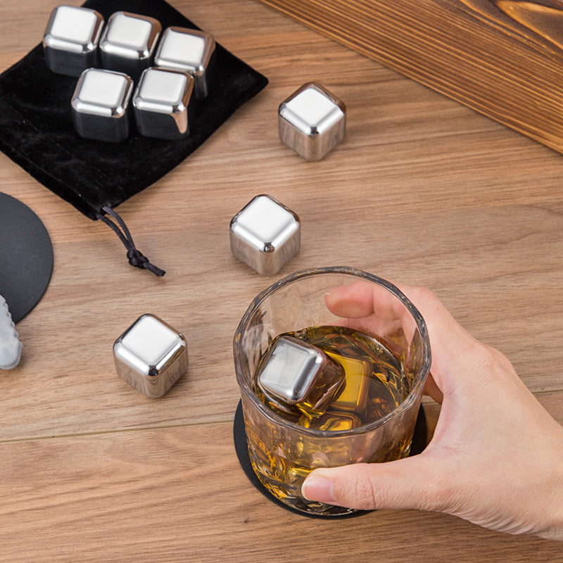 Stainless Steel Wooden Ice Cube Box Set with Cups and Accessories