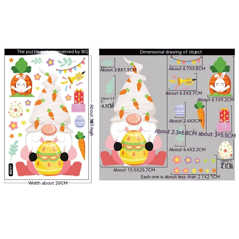 Cute Easter Bunny Stickers for Holiday Decor - PVC 20x30cm Set