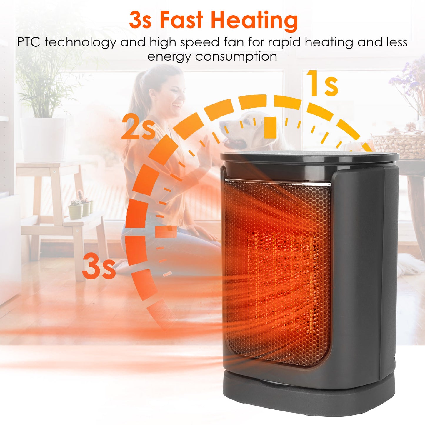 1500W Oscillating Ceramic Space Heater with Remote - Indoor Home & Office Heating