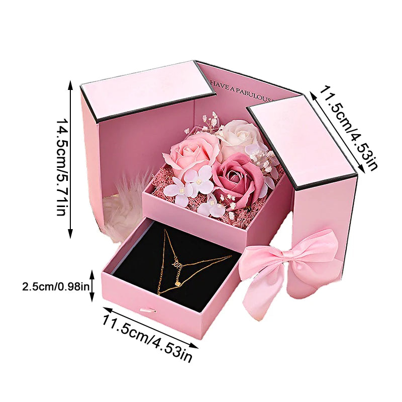 Red Rose Gift Box with Double Opening Bow Knot Door - Home Decor & Storage