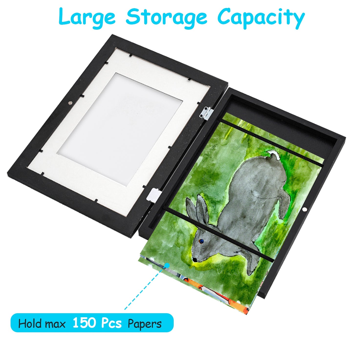 Kids Art Frame - Front Opening Wooden Display for Artwork Storage
