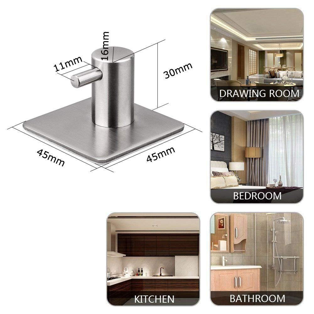 Self-Adhesive Stainless Steel Hook Pack of 5 for Bathroom Towel and Hat Storage