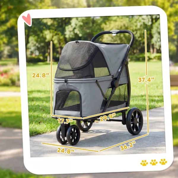 Pet Stroller for Medium Dogs - Foldable All-Terrain Travel Carrier with Mesh Windows