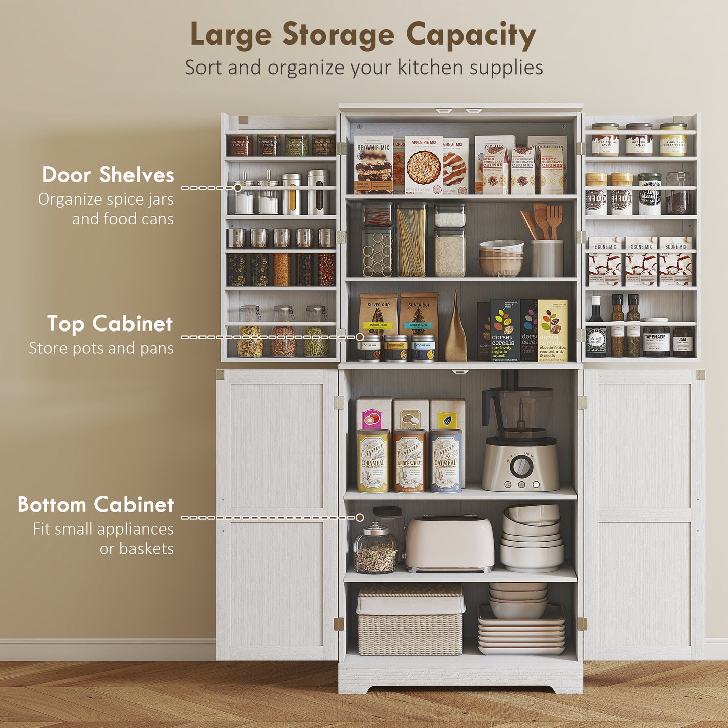 Farmhouse Kitchen Pantry Cabinet - 72" Tall with Barn Doors