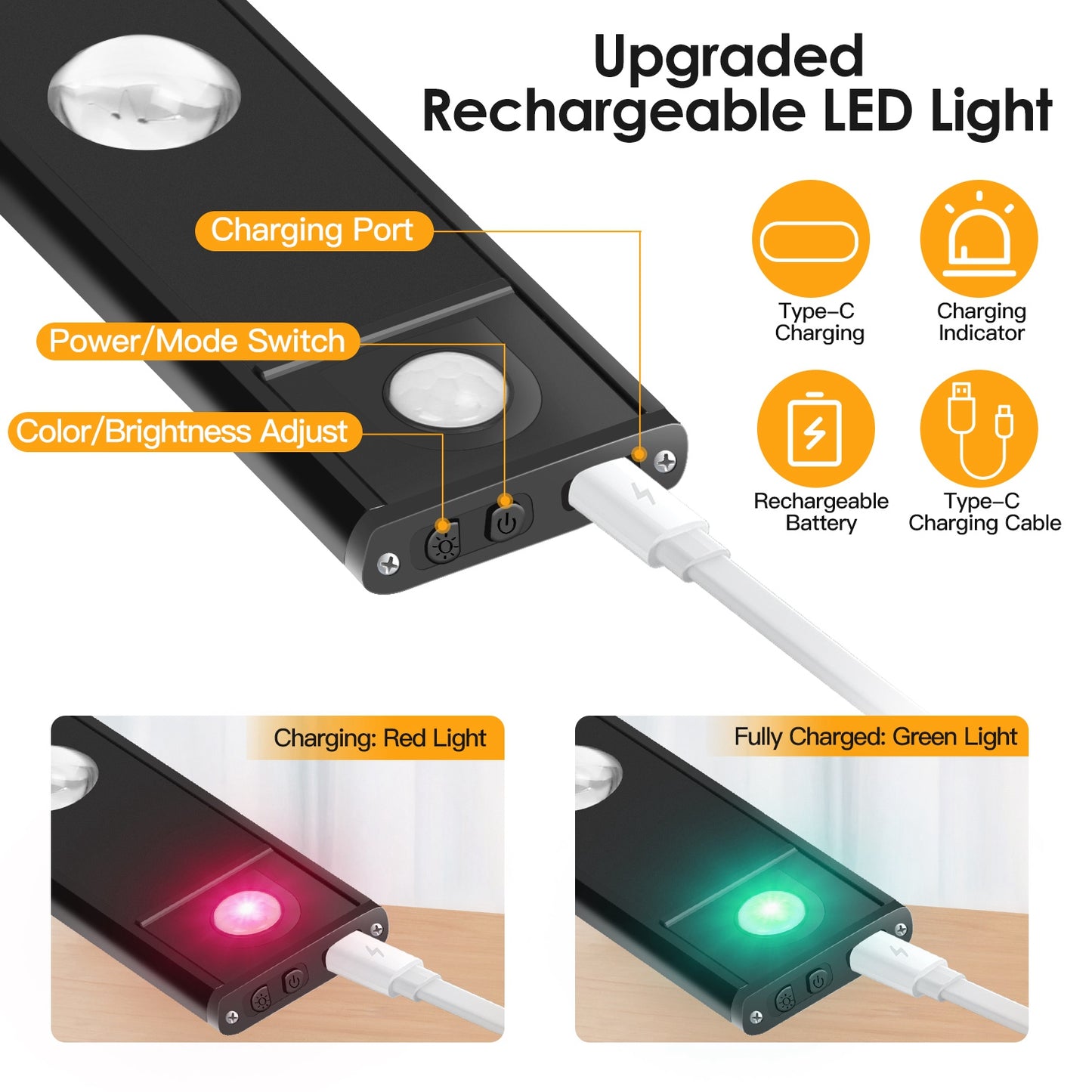 Rechargeable Motion Sensor Cabinet Light 3 Color Dimmable LED Night Light
