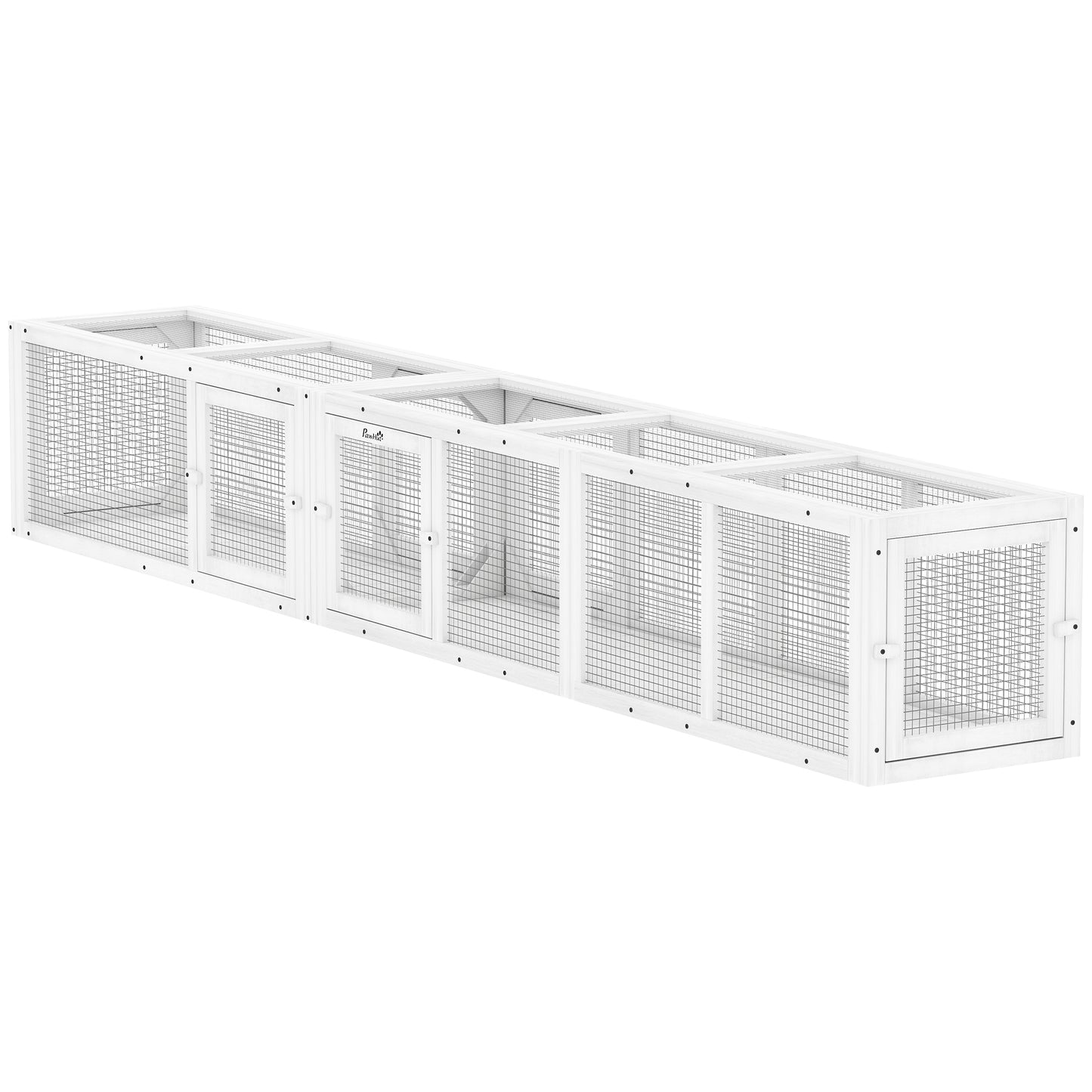 Outdoor Wooden Cat Tunnel 98 Inches with 8 Doors - Expandable Pet Play Center