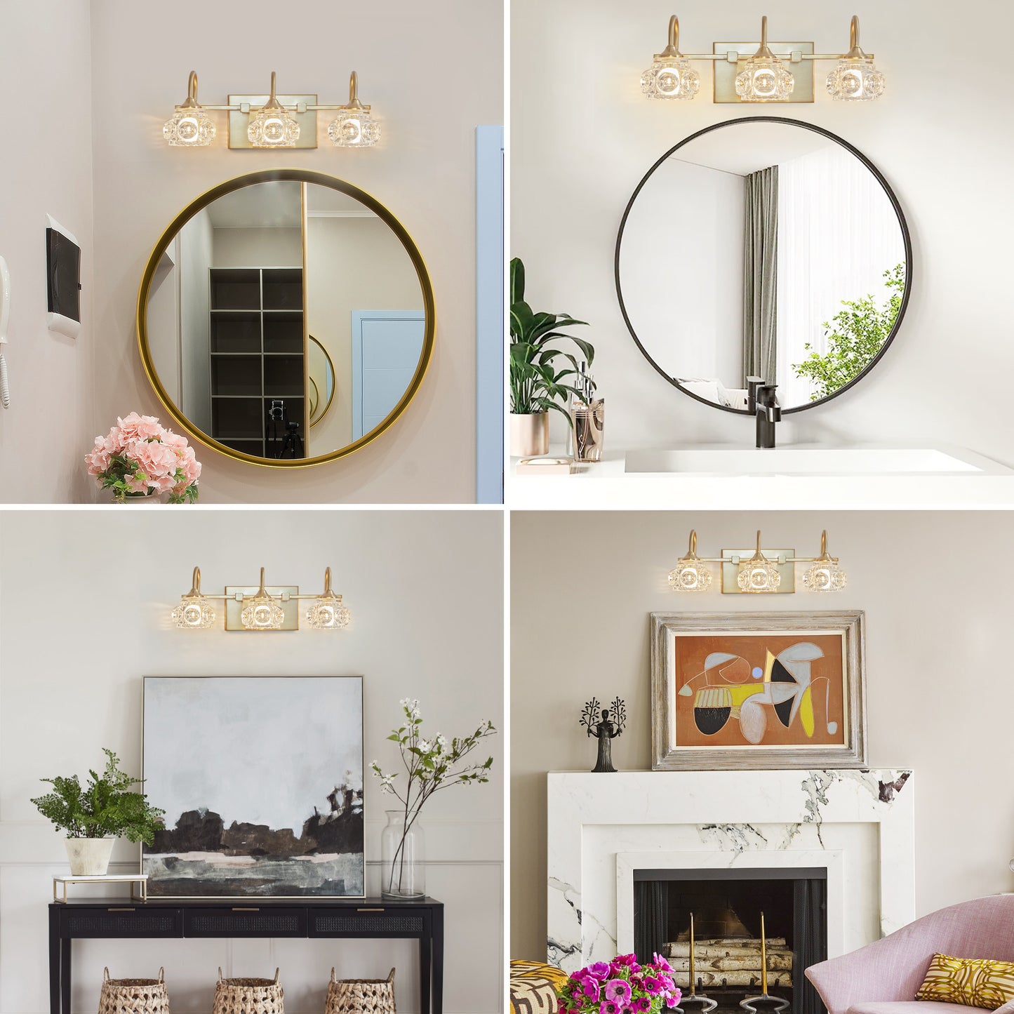 Modern Crystal Bathroom Vanity Light - 3-Light Wall Sconce