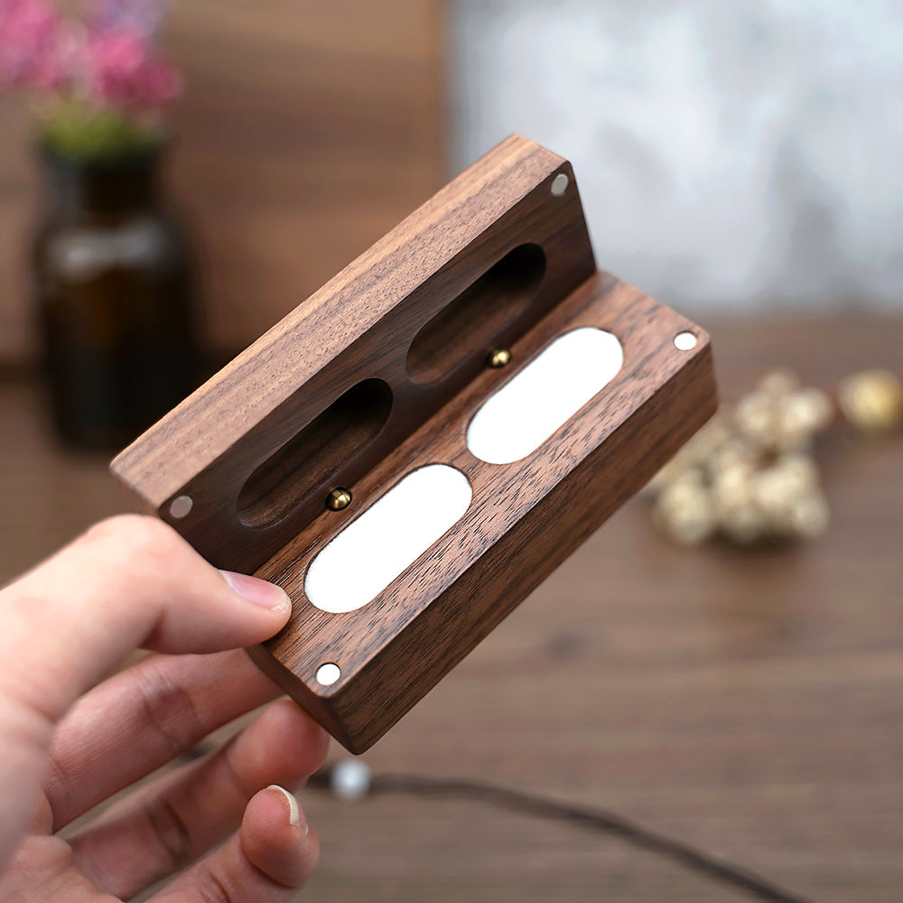 Wooden Jewelry Stud Earrings Storage Box - Black Walnut Finish