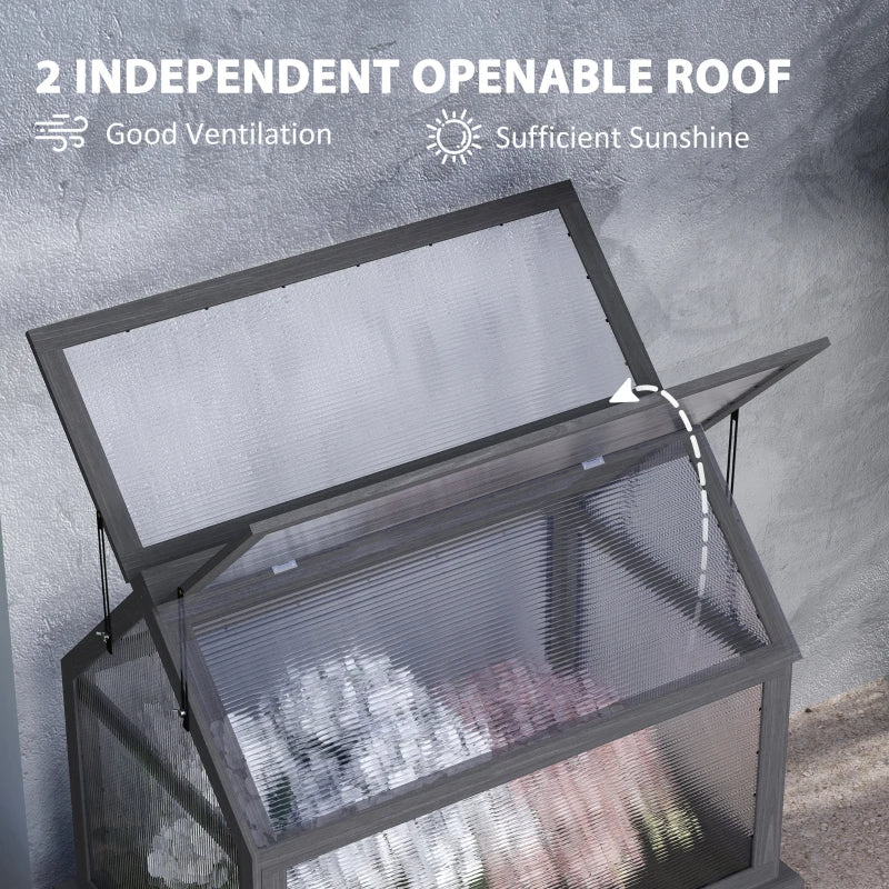 Raised Garden Bed Kit with Greenhouse - Wooden Cold Frame Planter, Gray Silver