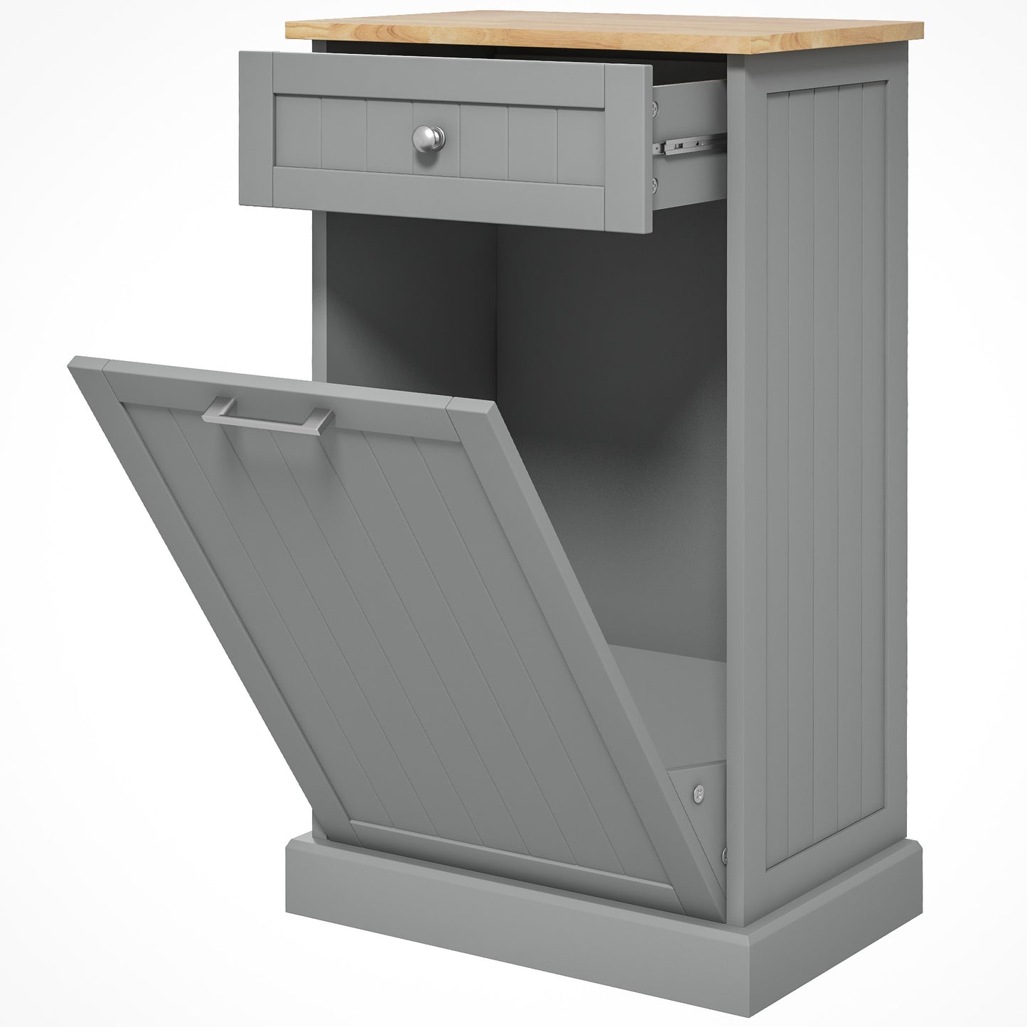 Tilt-Out Trash Bin Cabinet with Drawer - Gray Kitchen Organizer