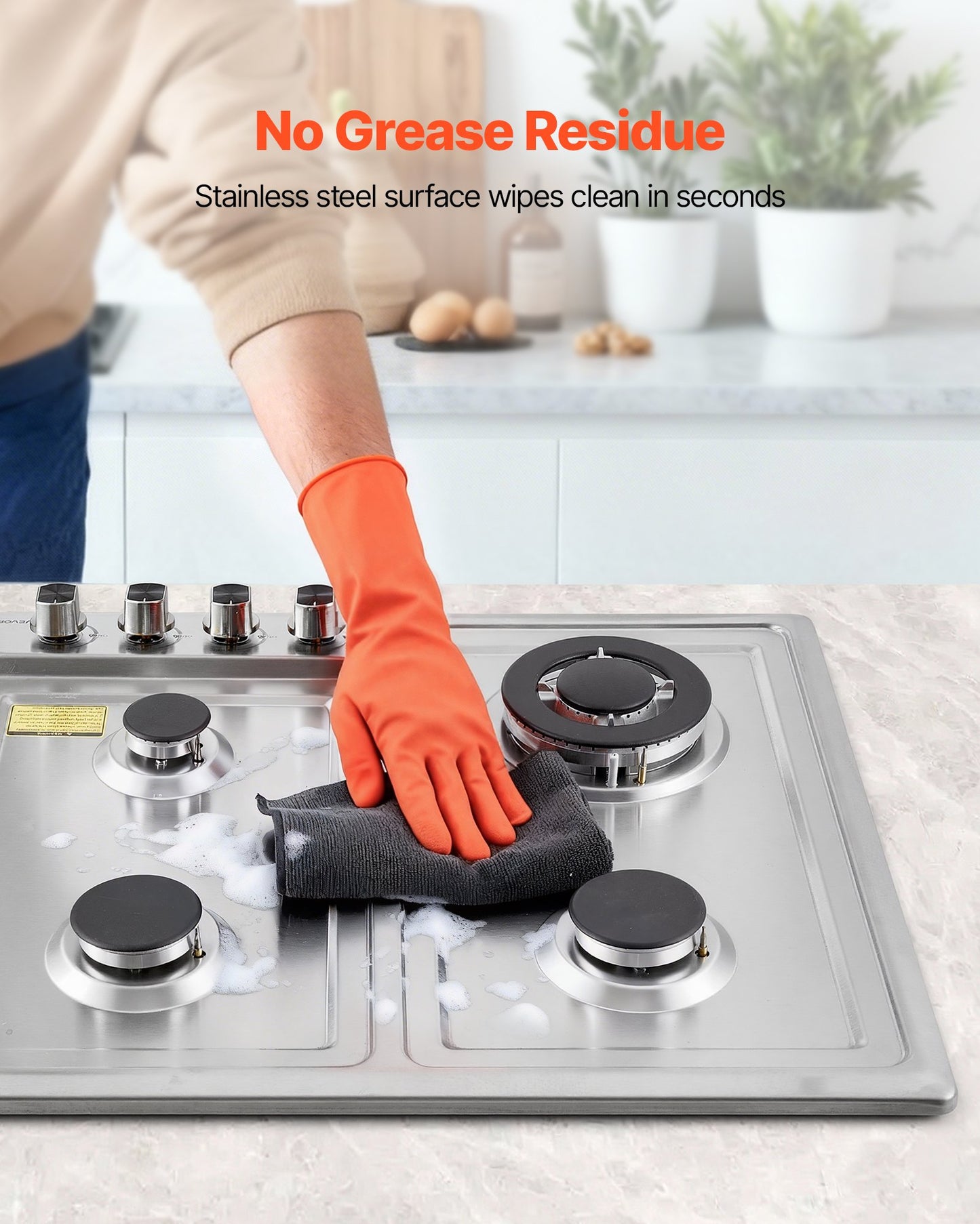 24 Inch Gas Cooktop 4 Burners Stainless Steel with Dual Fuel Conversion