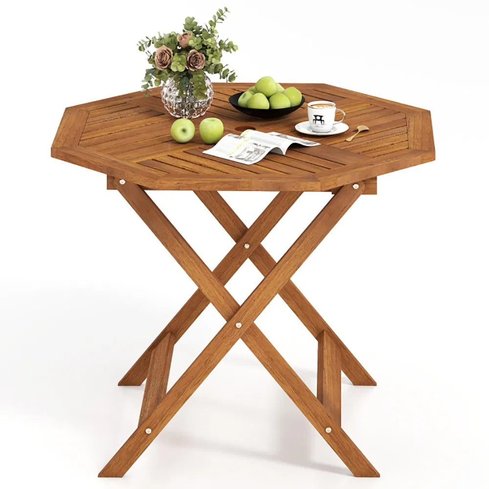 35.5 Inch Solid Wood Octagon Patio Dining Table with Umbrella Hole