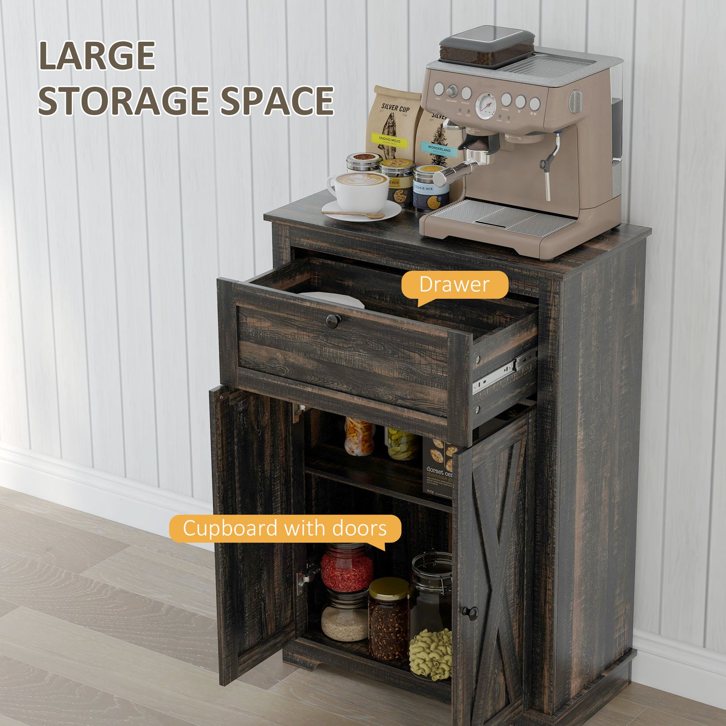 Farmhouse Storage Cabinet with Doors and Drawer - Dark Brown