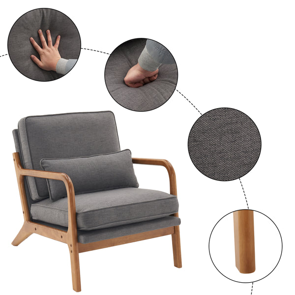 Dark Grey Upholstered Oak Lounge Chair - Indoor Seating
