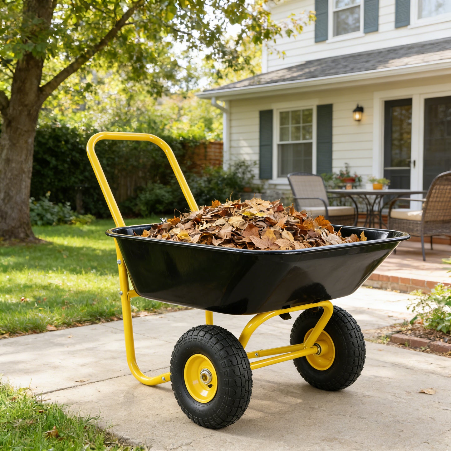 Two-wheeled Barrow, Garden Cart, 10-inch Pneumatic Wheels Yellow Black