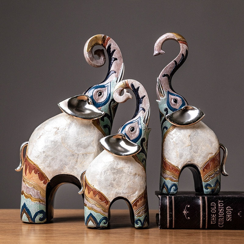 Elephant Desktop Ornament Set for Living Room Decor - Resin Art Piece