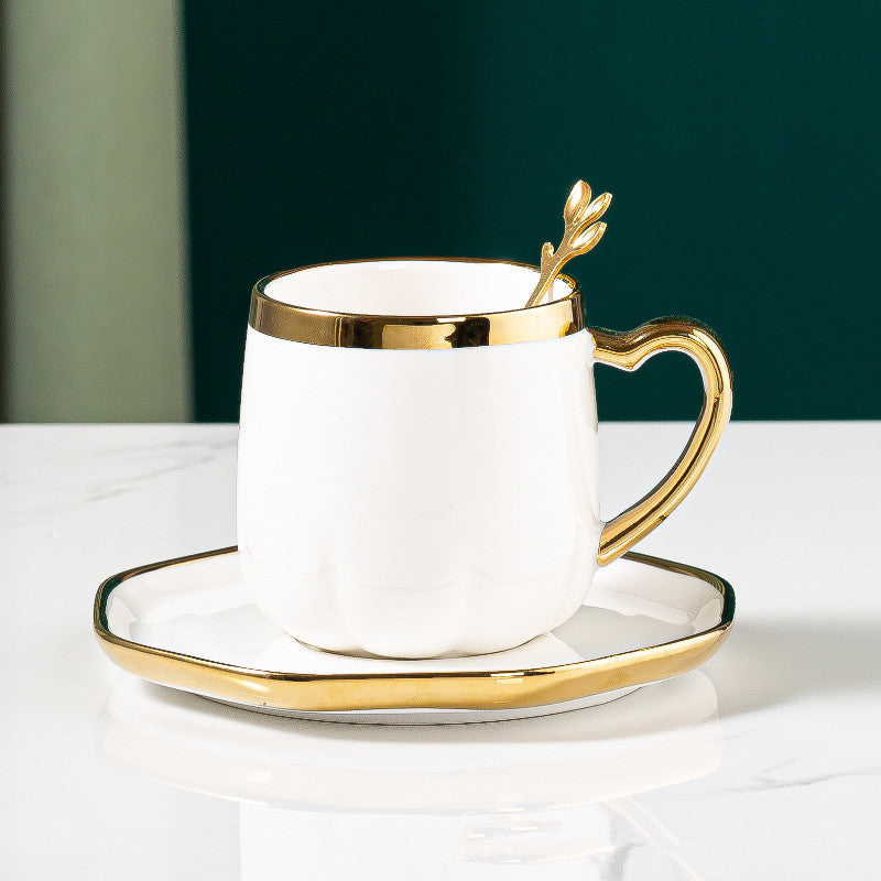 Ceramic Coffee Cup Set with Saucer and Spoon - 300ml Light Luxury Home Drinkware
