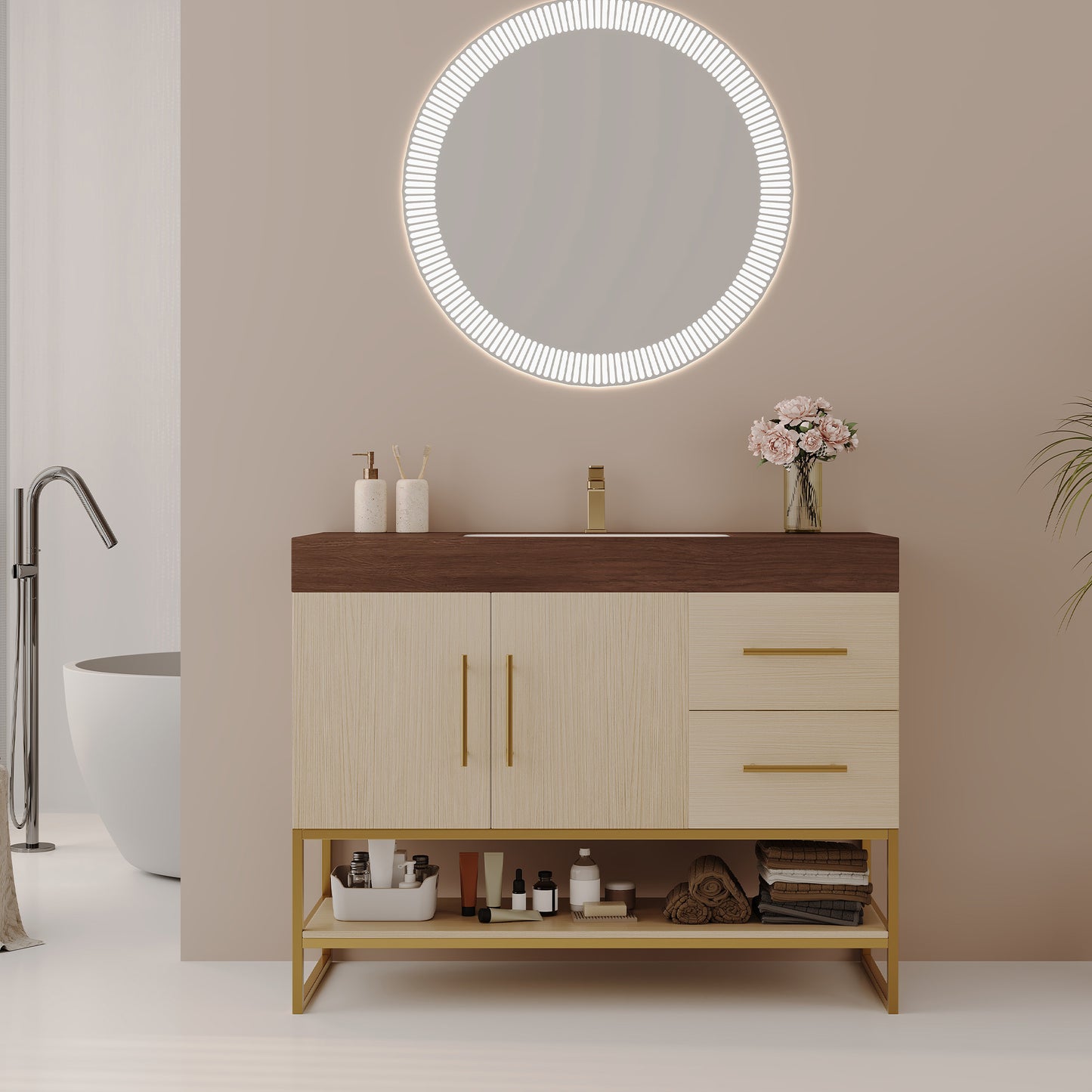 36" Modern Free-Standing Bathroom Vanity with Ceramic Sink & Stone Top