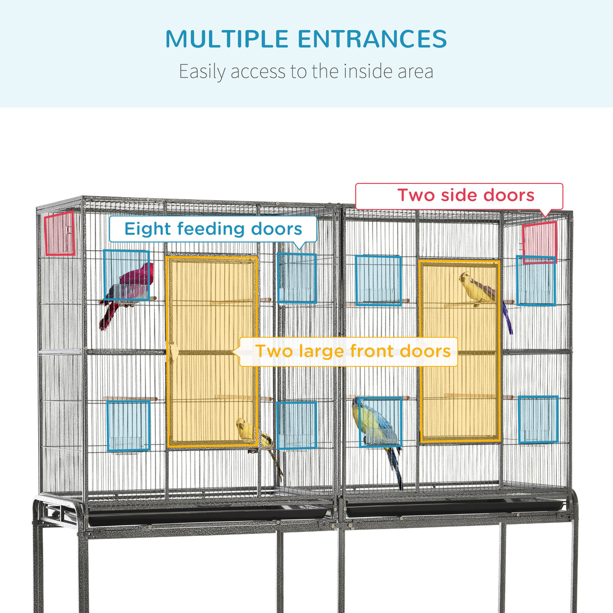 Rolling Bird Cage with Storage Shelf - 65 Inch Small Animal Enclosure