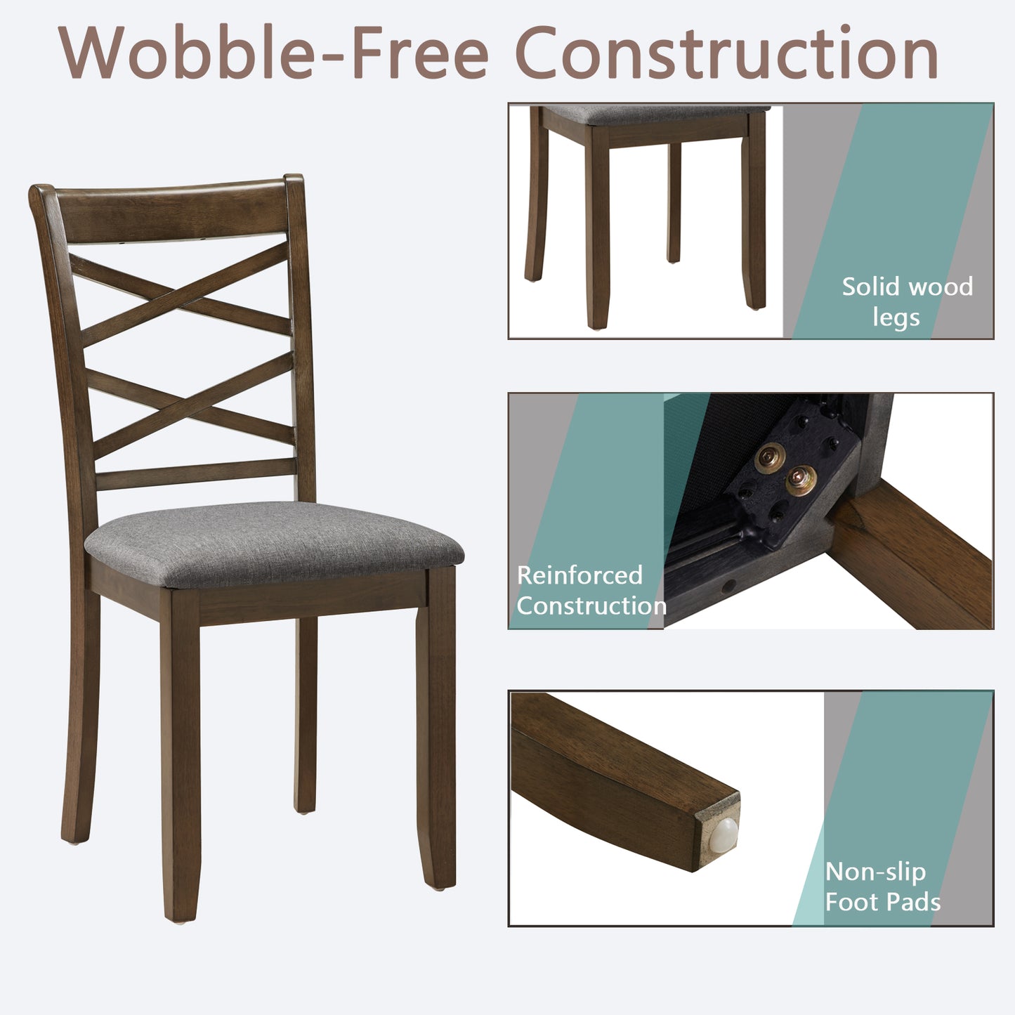 Walnut Dining Chairs Set of 4 - Upholstered Kitchen Chairs