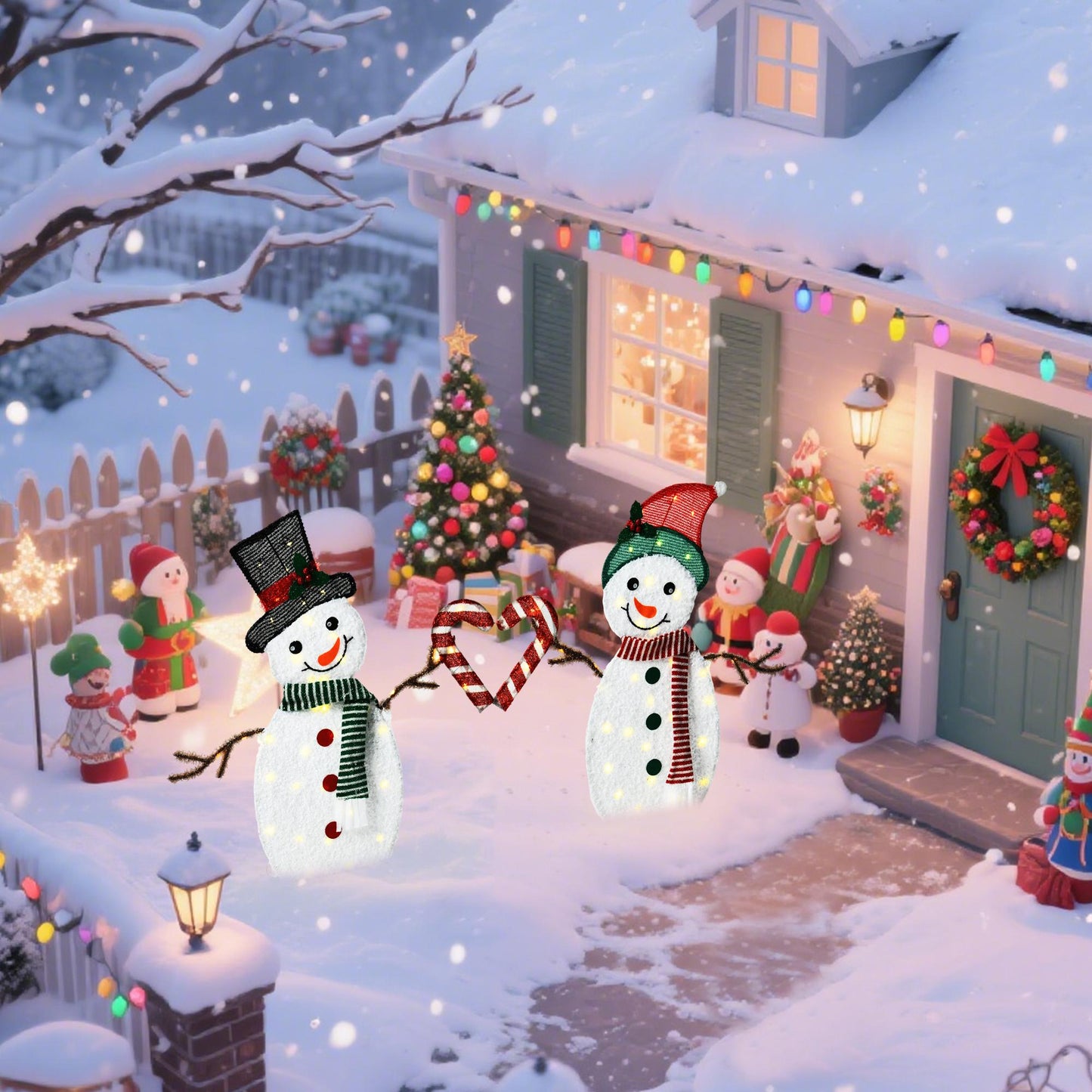 Heart-Shaped Snowman LED Lights for Holiday Decor