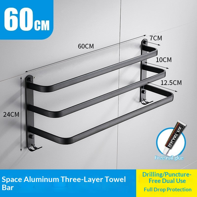 Double Bathroom Towel Bar Rack Aluminum Storage Holder Home Organization