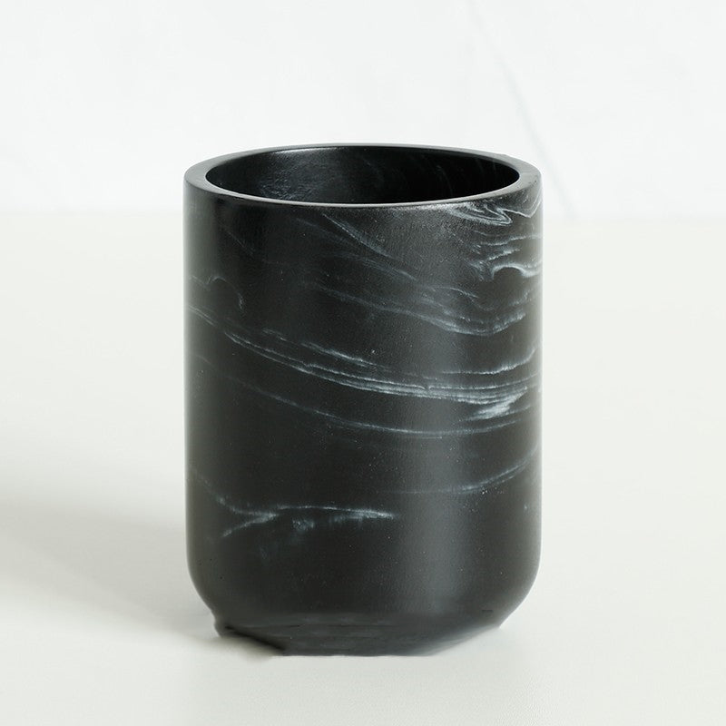 5-Piece Bathroom Accessory Set with Marble Texture Resin Finish - Black & White
