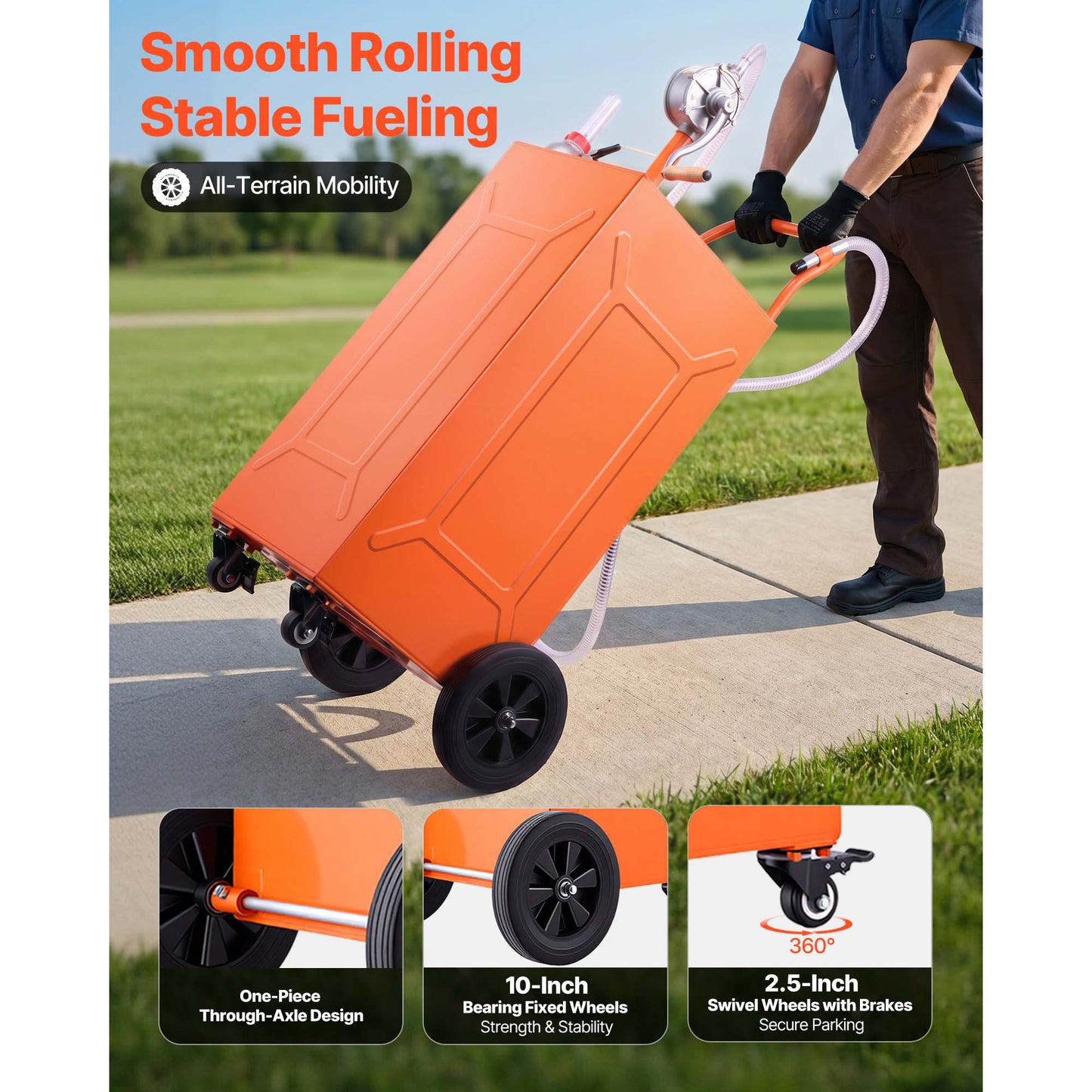 35 Gallon Portable Fuel Caddy with Pump & Wheels - Gasoline Diesel Tank