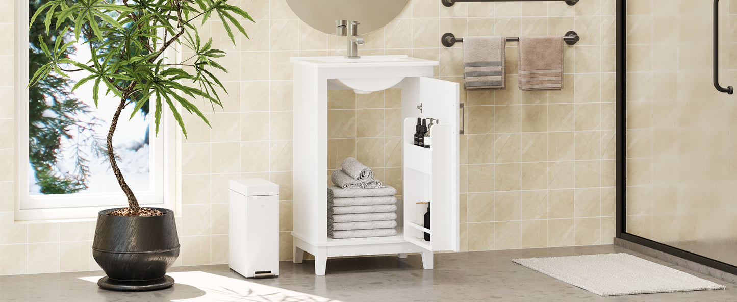 20-Inch Modern Bathroom Vanity Cabinet with Ceramic Basin - White