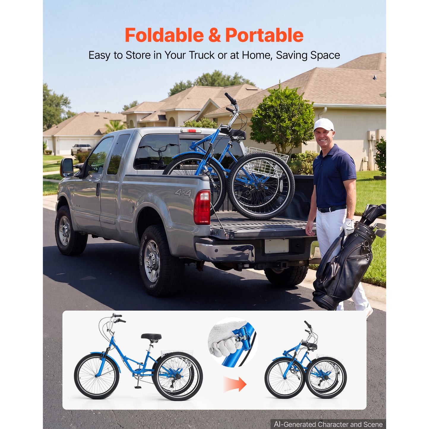 Adult Folding 24-Inch 7-Speed Cargo Tricycle with Basket - Men Women Senior