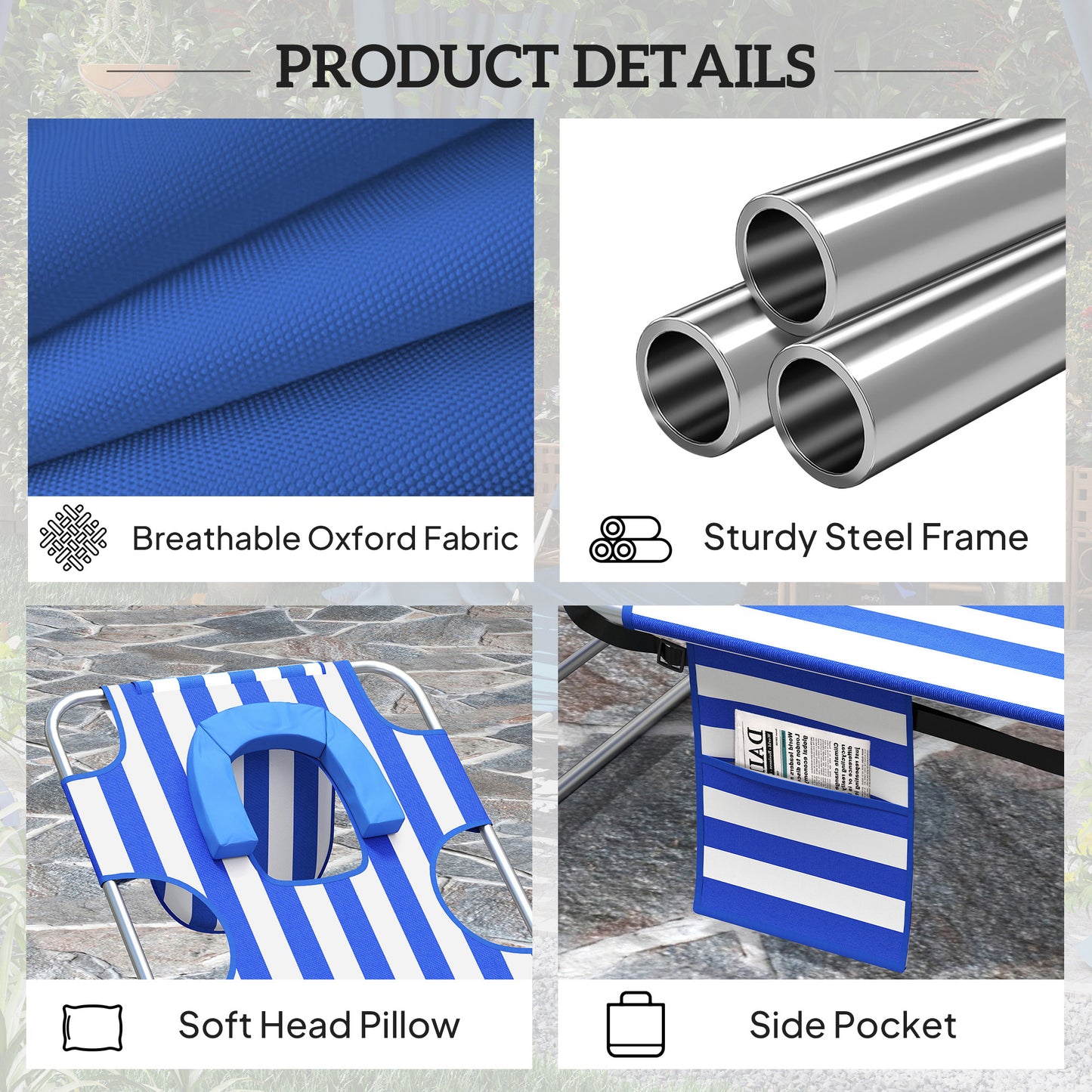 Adjustable Tanning Chair with Face Hole - Blue Stripes