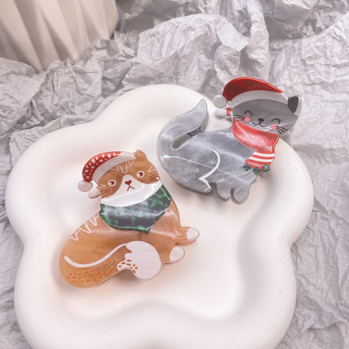 Cat Christmas Acrylic Hair Barrettes