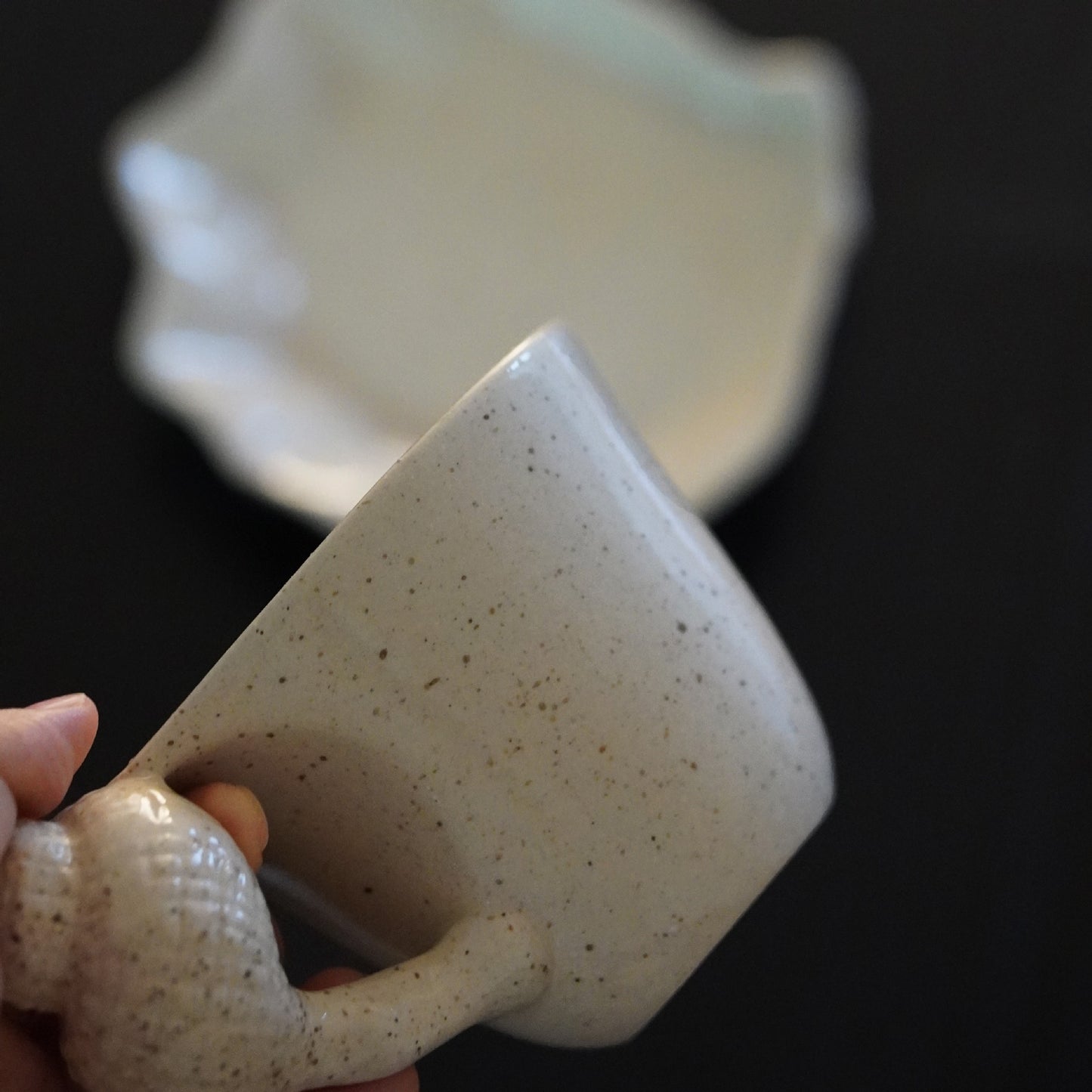 Handmade Shell Conch Ceramic Coffee Set - 200ml Cup & Saucer