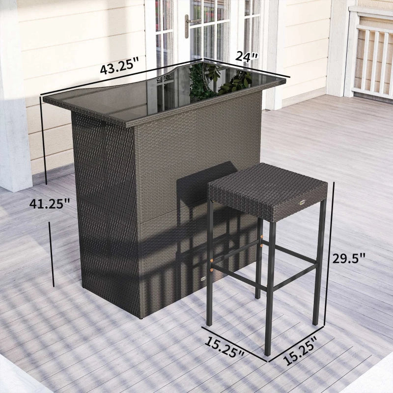 5-Piece Outdoor Rattan Bar Set with Table and 4 Stools