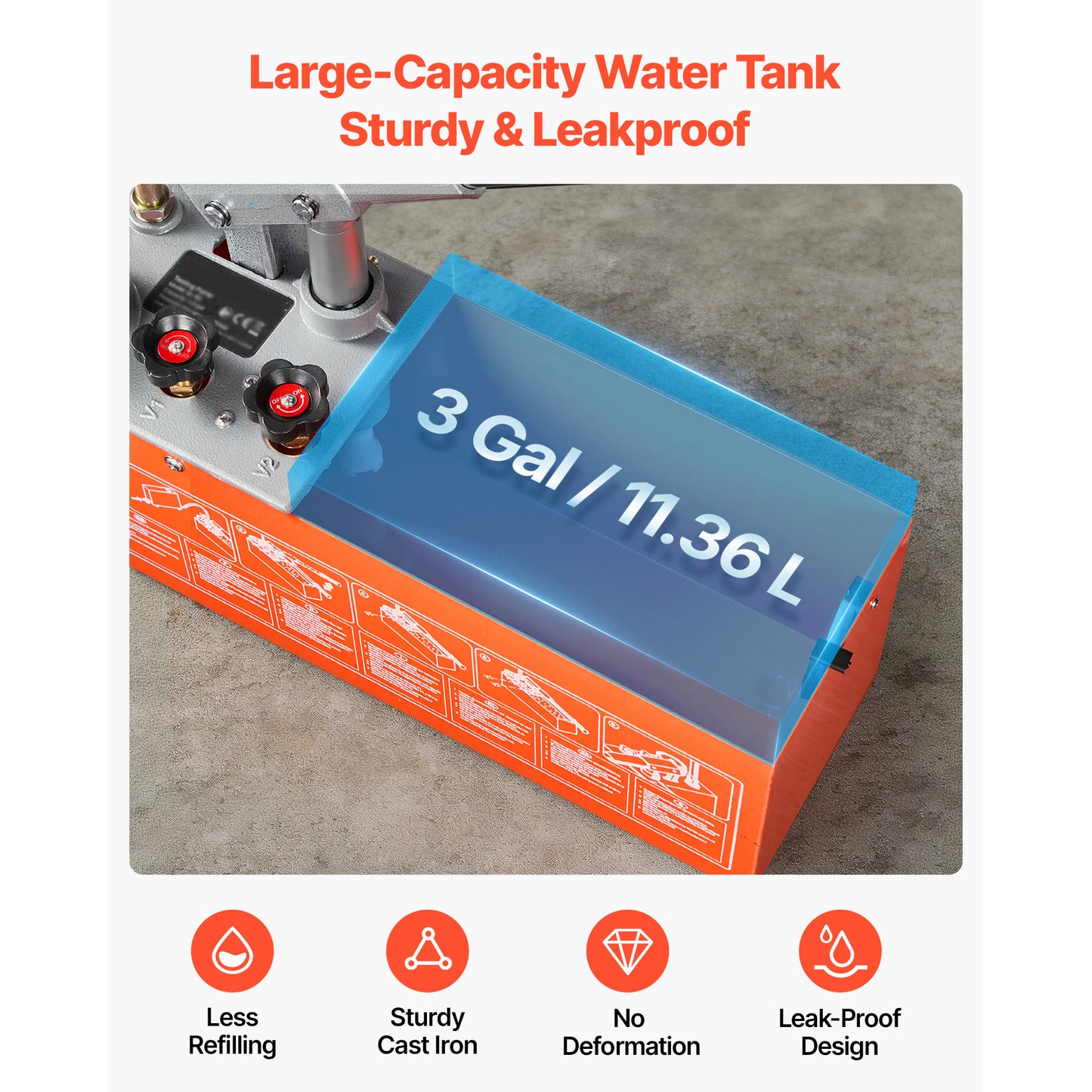 Hydrostatic Test Pump 3 Gallon Hydraulic Water Pressure Tester Kit with Gauge for Pipe & Heating Systems