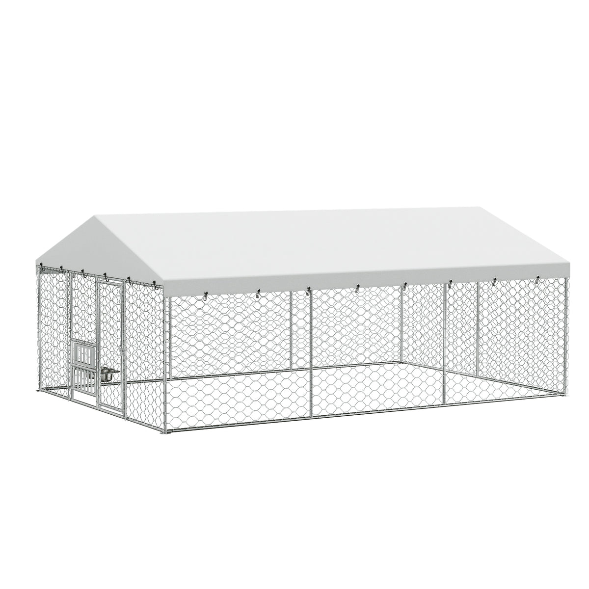 Large Outdoor Dog Kennel with Canopy - Heavy Duty Steel Frame, Waterproof Cover, Elevated Feeders, Escape-Proof Locking for Large Dogs