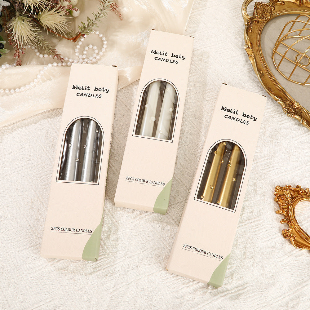European-Style Electroplated Colored Pearl Long-Stem Candle for Home Use Smokeless