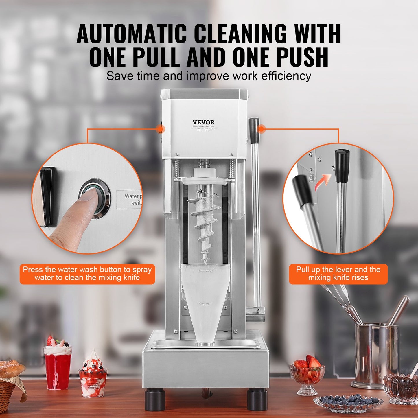 750W Stainless Steel Ice Cream Blender with Large Capacity & Easy Cleaning