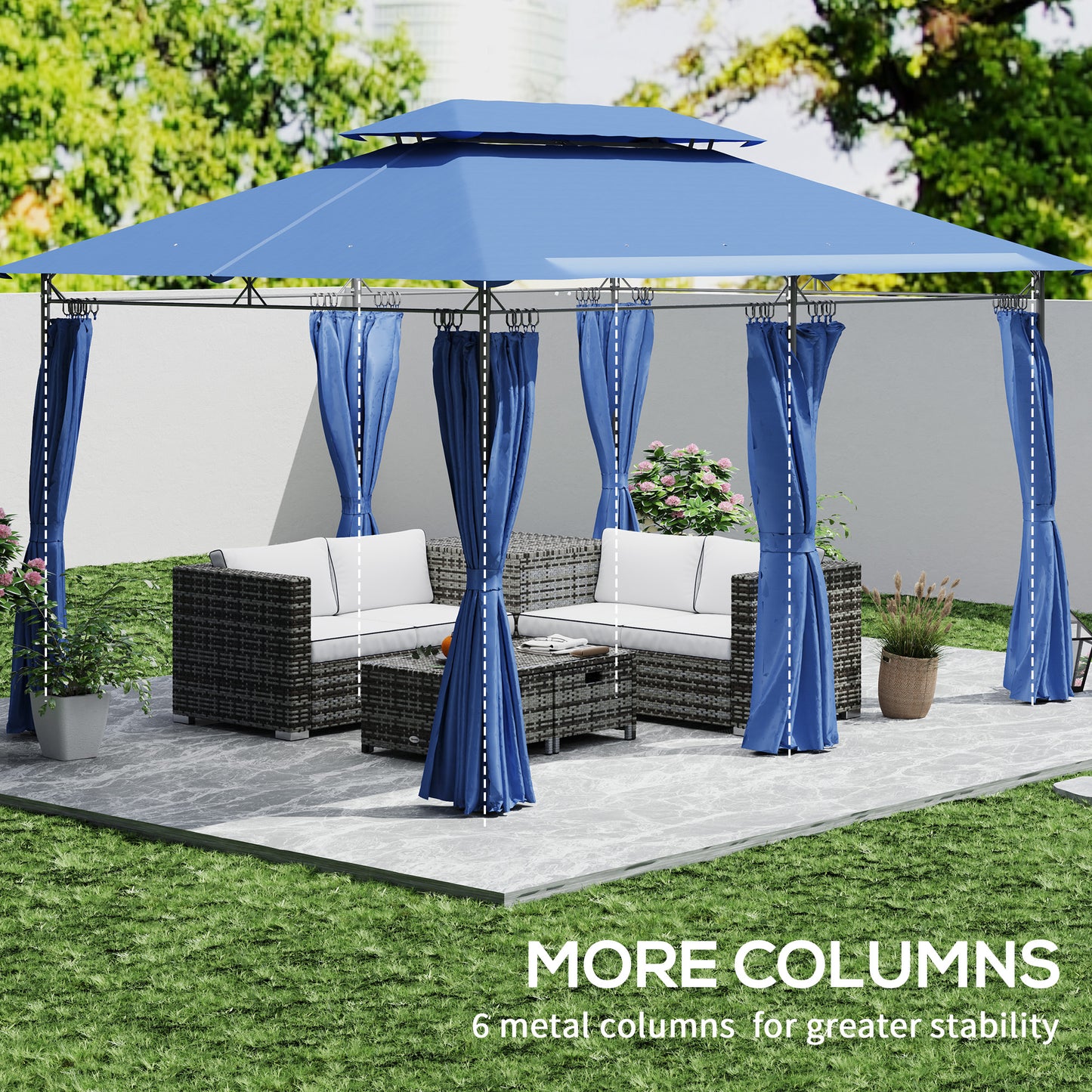 Outdoor Gazebo with Curtains - 10x13 Double Roof, Dark Blue