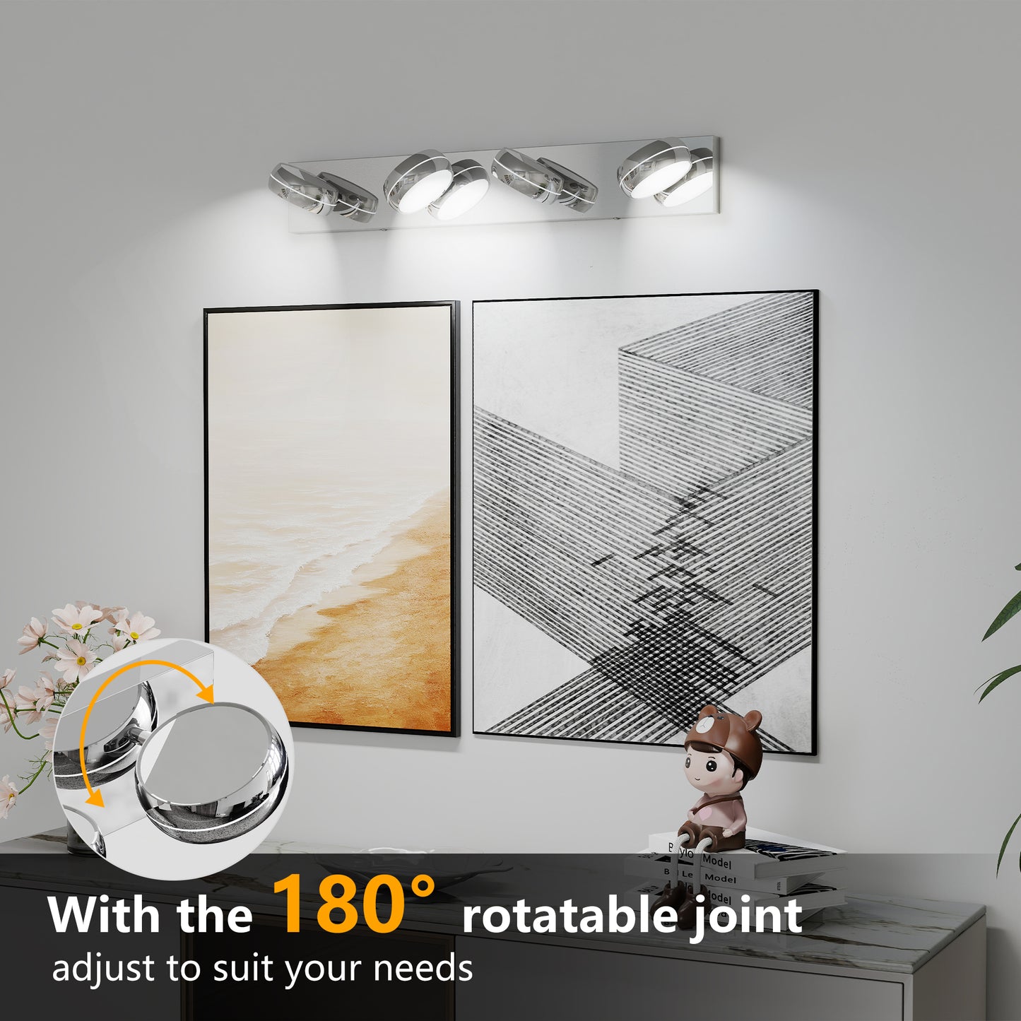 Modern 28in LED Vanity Light Fixture for Bathroom - Chrome