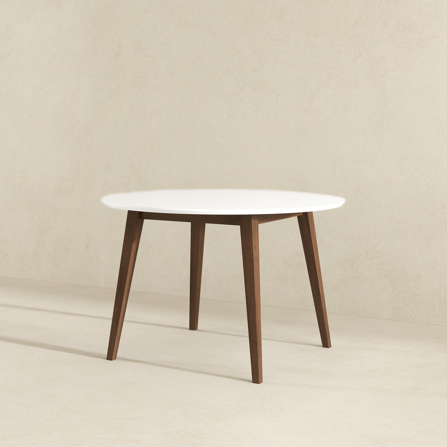 Paloma Mid-Century Modern Round Dining Table In White Solid Wood,