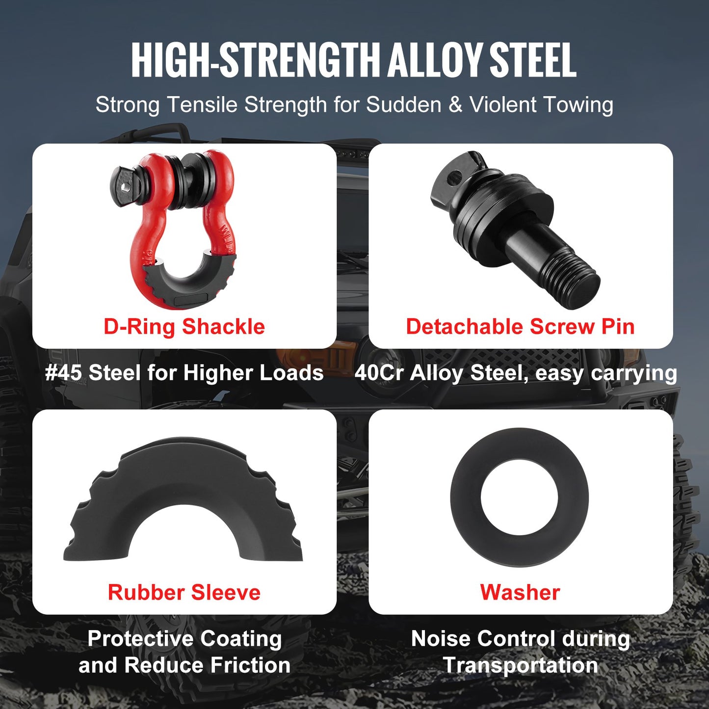 Heavy Duty Alloy Steel D-Ring Shackle 2 Pack with Screw Pin for Off-Road Towing
